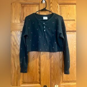 Gilly Hicks - Green Floral Long-Sleeve Crop Top/Thermal Henley